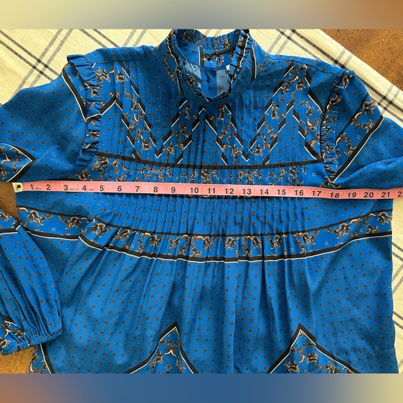 Ganni Cloverdale 100% Silk Women’s Blouse Blue and Black EU 36 US Size 4 - Picture 10 of 15